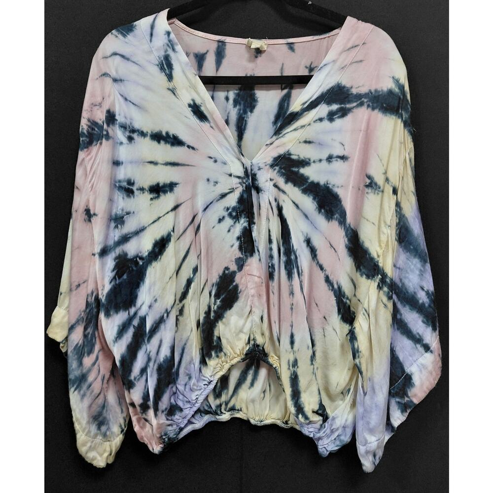 SURF GYPSY Tie-Dye Top Multicolor Long Sleeve V-Neck Women Size M